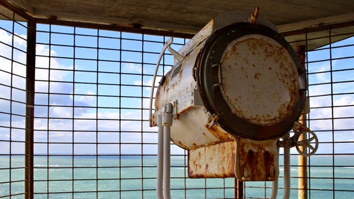 Searchlight at the searchlight emplacement Needles Old Battery, Isle of Wight.